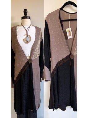 Vintage 90s Asymmetrical Wrap Jacket Brown Black Boho Layering Piece Size L
